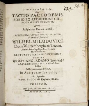 Dissertatio Iuridica, De Tacito Pacto Remissorio Ex Redditione Chirographi Praesumpto