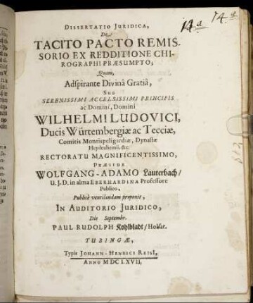 Dissertatio Iuridica, De Tacito Pacto Remissorio Ex Redditione Chirographi Praesumpto