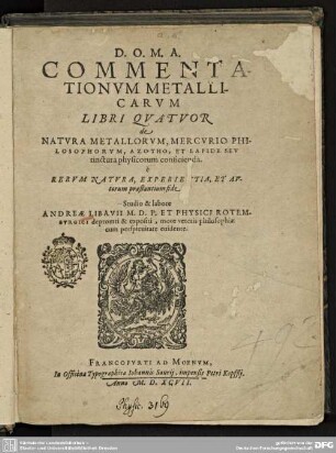 Commentationum Metallicarum. Libri Quatuor.