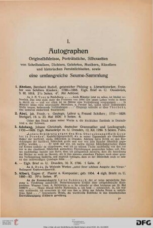 I Autographen (Nr. 1-1087)