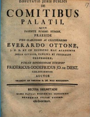 Disputatio Iuris Publici De Comitibus Palatii