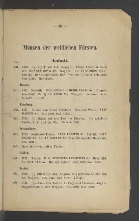 Münzen der weltlichen Fürsten