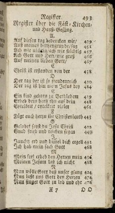 Register über die Fäst-Kirchen- und Hauß-Gesäng