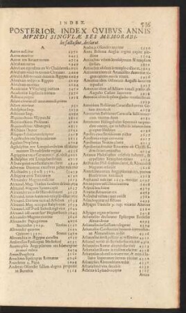 Posterior Index Quibus Annis Mundi Singulae Res Memorabiles factae sint, declarat.
