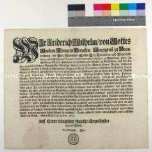 Spezial-Befehl von Friedrich Wilhelm I. König in Preußen betreffend Bericht der Einkünfte aus Lehen, Gütern etc. an die Magdeburgische Regierung und Lehnskurie