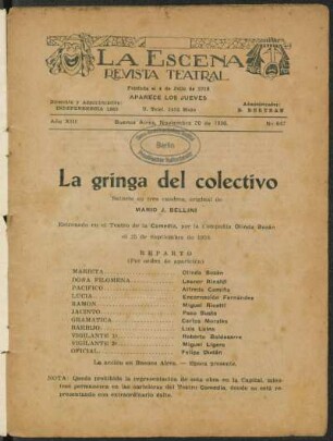 La gringa del colectivo : sainete en tres cuadros
