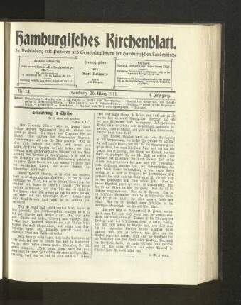 Nr. 13. Hamburg, 26. März 1911. 8. Jahrgang.
