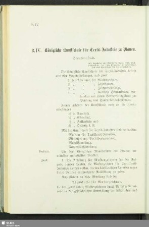 B. IV. Königliche Kunstschule für Textil-Industrie zu Plauen