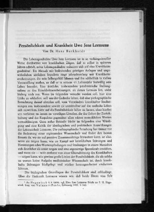 Persönlichkeit und Krankheit Uwe Jens Lornsens