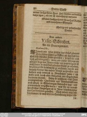 Das andere Visit-Schreiben. An eine Frauenzimmer.