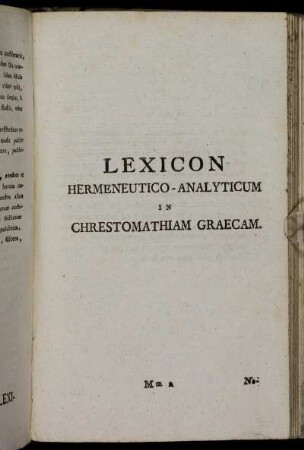 Lexicon Hermeneutio-Analyticum In Chrestomathiam Graecam.