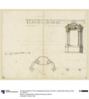 Wandgleiderung, Altar; Grundriss, weiterer Altar-Entwurf,
