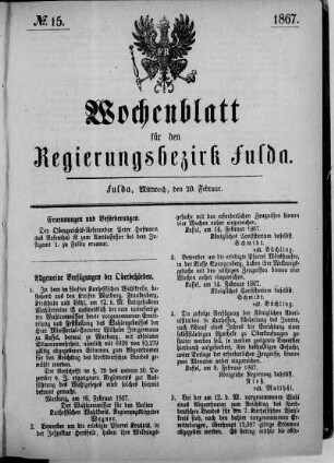 Nr. 15, Ausgabe vom 20. Februar 1867