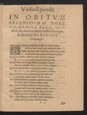 Versus Epicedii In Obitum Serenissimae Dominae, Dominae Annae ...