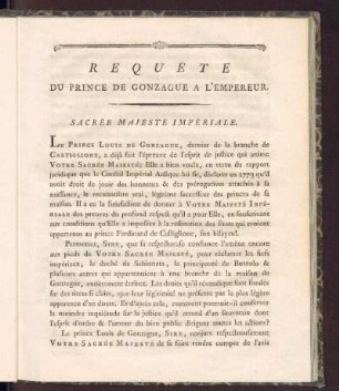 Requête Du Prince De Gonzague A L'empereur