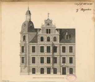 Wohnhausgruppe, Halle/Saale Monatskonkurrenz August 1882: Aufriss Fassade (IV); Maßstabsleiste