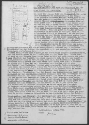 Münster/Kocher mit Unterrot, Arwasiedlung, Bröckingen u.a.: Visitationsbericht mit Pfarrbericht 1960