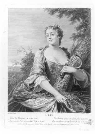 Der Sommer : Carriera, Rosalba (Inventor): Der Sommer. Kupferstich, Radierung; 31,3 x 22,9 cm. Dresden: Kupferstich-Kabinett A 105955 in A 1033, 2 (I XVIII, Malerband, Carriera)