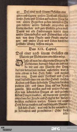 Das XIX. Capitel. Daß einer nach seinem Gefallen eine Materie zur Meditation erwehlen möge.