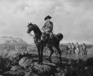 Friedrich der Große zu Pferde auf dem Schlachtfeld