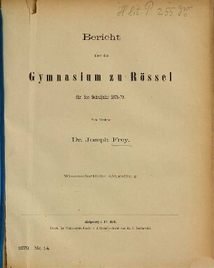 Bericht : über das Schuljahr Ostern .... 1878/79