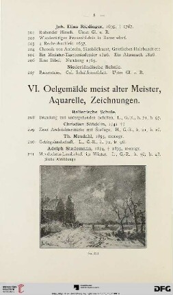 VI. Oelgemälde meist alter Meister, Aquarelle, Zeichnungen (Nr. 208-610)