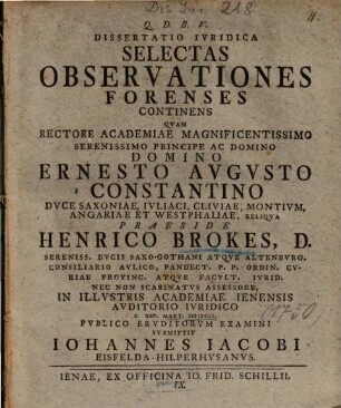 Dissertatio iuridica selectas observationes forenses continens, IX.