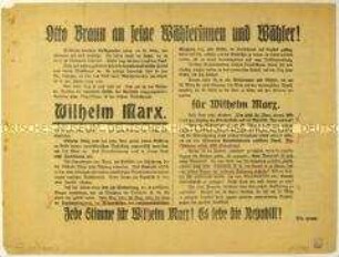 Aufruf von Otto Braun zur Wahl von Wilhelm Marx zum Reichspräsidenten 1925