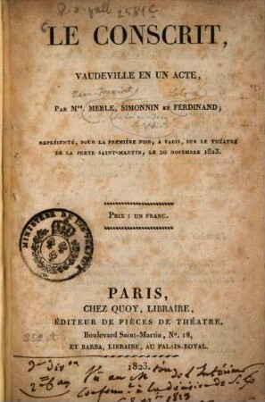 Le conscrit : vaudeville en un acte