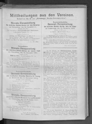 Mittheilungen aus den Vereinen. Beiblatt zu No. 27 der "Hamburger Aerzte-Correspondenz"