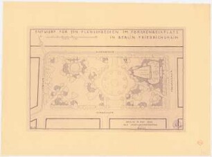 Planschbecken auf dem Forckenbeckplatz, Berlin-Friedrichshain: Grundriss des gesamten Forckenbeckplatzes mit Planschbecken und Spielplatz 1:500, Maßstabsleiste, Stempel