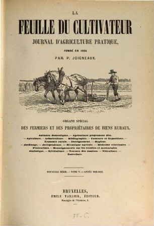 La Feuille du cultivateur. 5. 1862/63
