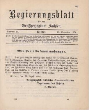 91. Ministerialbekanntmachung, betreffend die Erteilung des Exequatur an den zum Königlichen Norwegischen Konsul mit dem Amtssitze in Dresden ernannten Bankier Franz Otto Täubrich