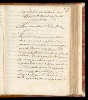 Copie d'une lettre à Monsr. Bilderbeck du 24e Nov. 1685.