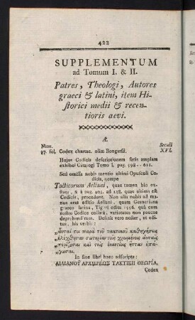 422-565, Patres, Theologi, Autores graeci & latini, item Historici medii & recentiores aevi