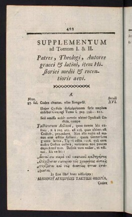 422-565, Patres, Theologi, Autores graeci & latini, item Historici medii & recentiores aevi