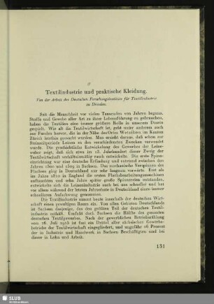 Textilindustrie und praktische Kleidung : Von der Arbeit des Deutschen Forschungsinstituts für Textilindustrie zu Dresden