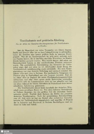 Textilindustrie und praktische Kleidung : Von der Arbeit des Deutschen Forschungsinstituts für Textilindustrie zu Dresden