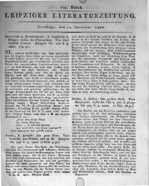 Gotha, b. Becker: Das goldne Kalb. Eine Biographie. Erster Bd. VIII. u. 320 S. Zweyter Bd. 304 S. 8. 1802.