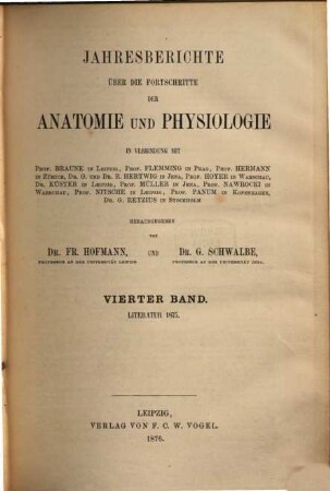 Jahresbericht über die Fortschritte der Anatomie und Physiologie, 4. 1875 (1876)