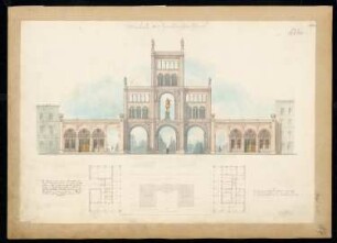 Umbau des Halleschen Tores, Berlin-Kreuzberg Monatskonkurrenz Dezember 1850: Grundriss, Aufriss; Maßstabsleiste