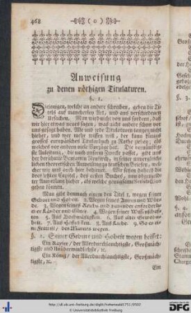 Anweisung zu denen nöthigen Titulaturen.