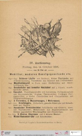 IV. Auctionstag: Freitag, den 14. October 1898 (Nr. 641 - 822)
