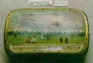 Automaten-Blechdose "Automatenhaus RICH. KERSTEN Altenburg" (Abbildung Zeppelin am Boden)