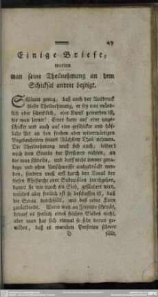 Einige Briefe, worinn mann seine Theilnehmung an dem Schicksal andrer bezeigt