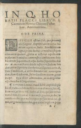 In Q. Horatii Flacci Librum I. Carminum Henrici Glareani Poetae Lau. Annotationes.