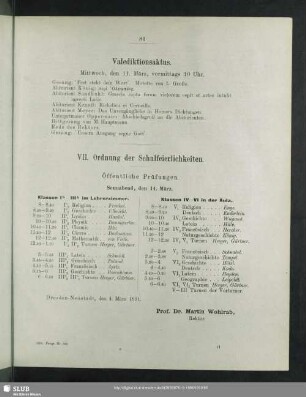VII. Ordnung der Schulfeierlichkeiten