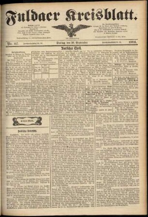 Erste Ausgabe vom Freitag, den 30. September 1904.