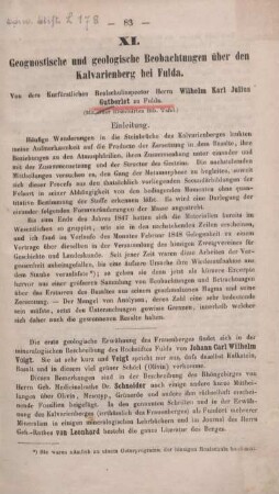 XI. Geognostische und geologische Beobachtungen über den Kalvarienberg bei Fulda.