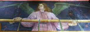 Marienaltar — Madonna mit den Heiligen Agnes und Katharina — Hintergrund mit Engeln (hinter Maßwerk liegend) — Engel